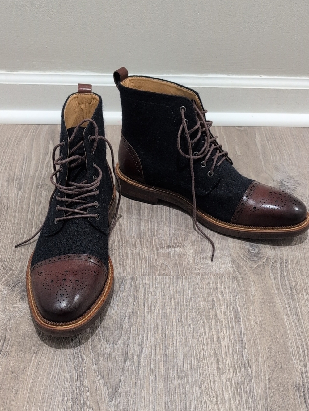 Joseph Abboud Stance Navy Brown Leather Dress Boots Shoes Men's 10.5